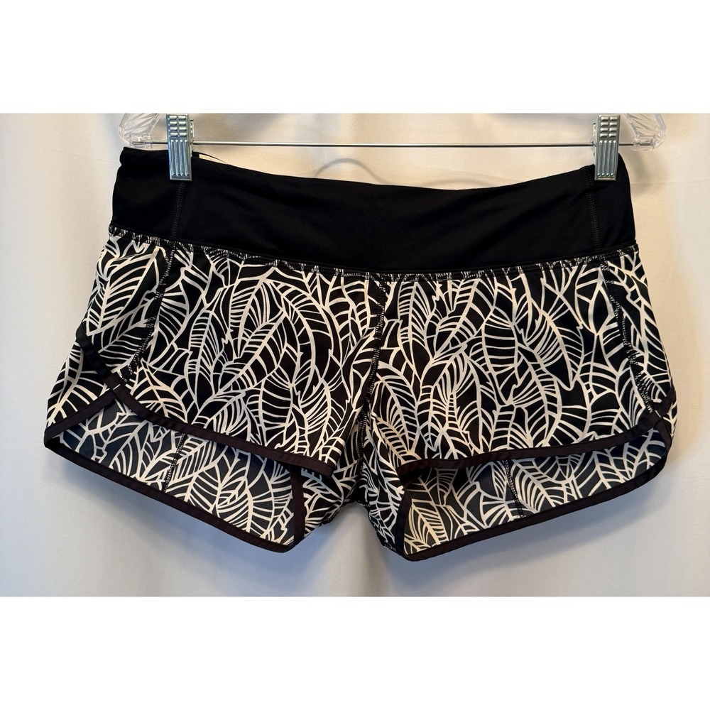 Lululemon Size 8 Run Speed Shorts Pretty Palm Black White Angel Wing 3" Inseam - Picture 3 of 10
